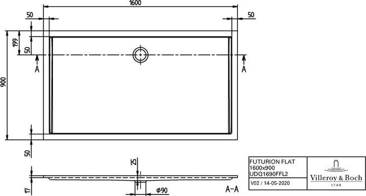 Produktbild Villeroy & Boch Duschwanne Futurion Flat UDQ1690FFL2V 160x90x1,7 cm wei