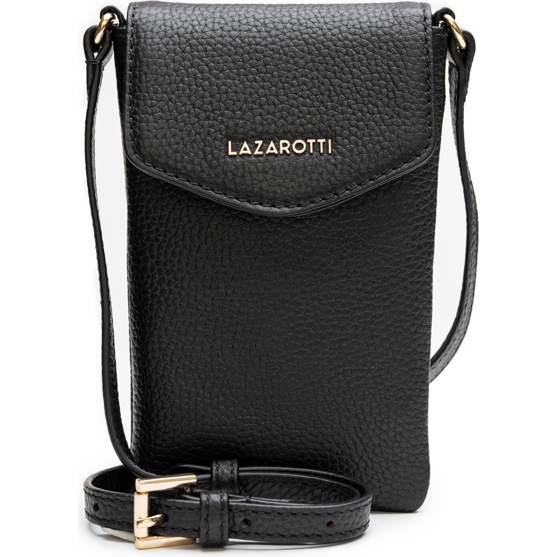 Lazarotti, Handtasche, Bologna Leather Handytasche Leder 10 cm, Schwarz