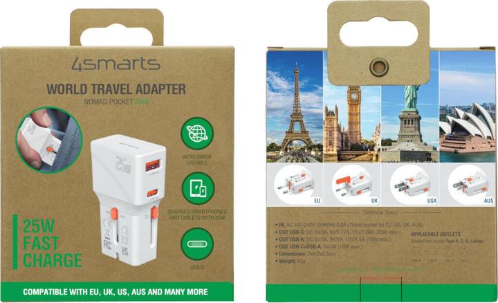Actual product image 4smarts Travel charger World Travel Adapter Nomad Pocket 25W USB-C/USB-A white