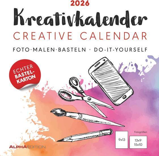 Image du produit Alpha Edition Kreativ-Kalender weiss 2026 - 16x17 cm - Foto, Malen, Basteln - datiert - Kreativkalender - (16 x 17 cm, Allemand, Français, Italien, Anglais)