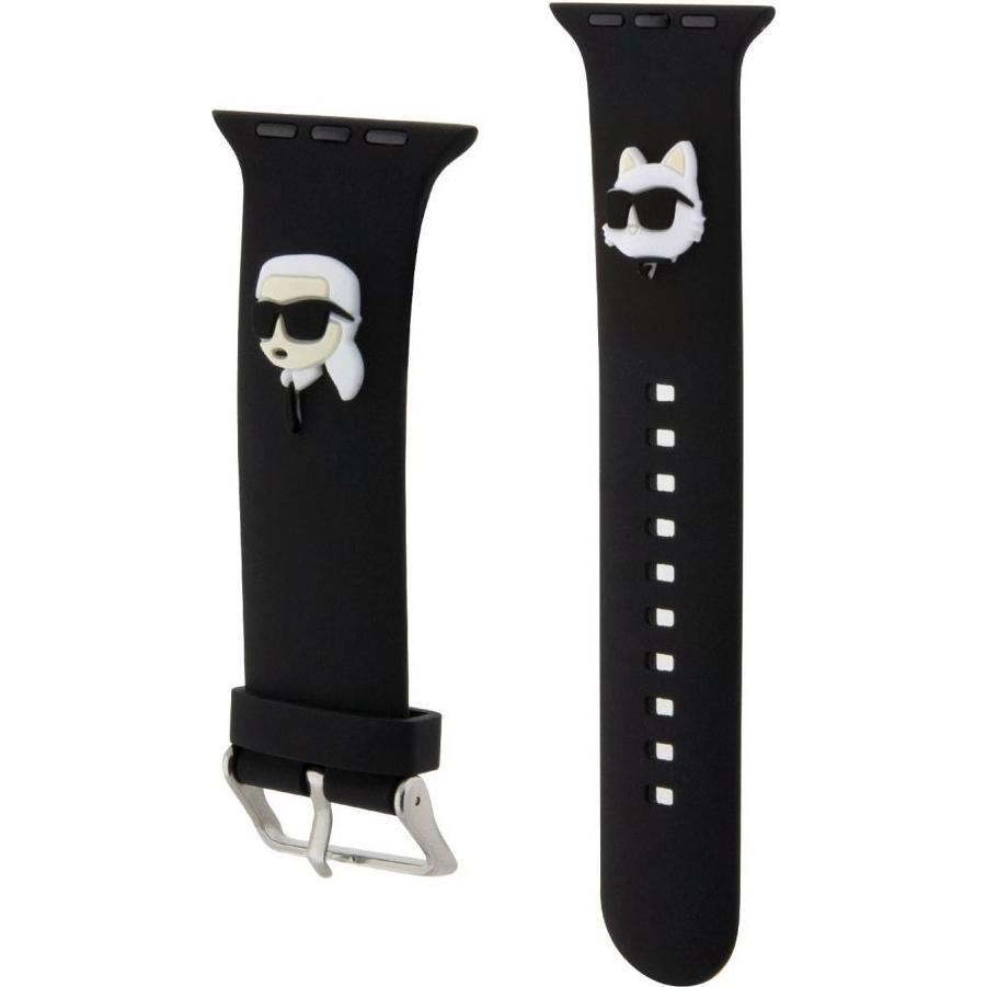 Karl Lagerfeld Pasek KLAWLSLKCNK Apple Watch 42/44/45mm czarny/black strap 3D Rubber Karl&Choupette (Silikon), Uhrenarmb...