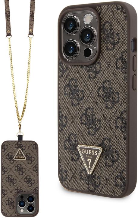 Produktbild Guess PU Leather Metal Logo Strass Crossbody Case für Apple iPhone 15 Pro - brown (Apple iPhone 15 Pro)