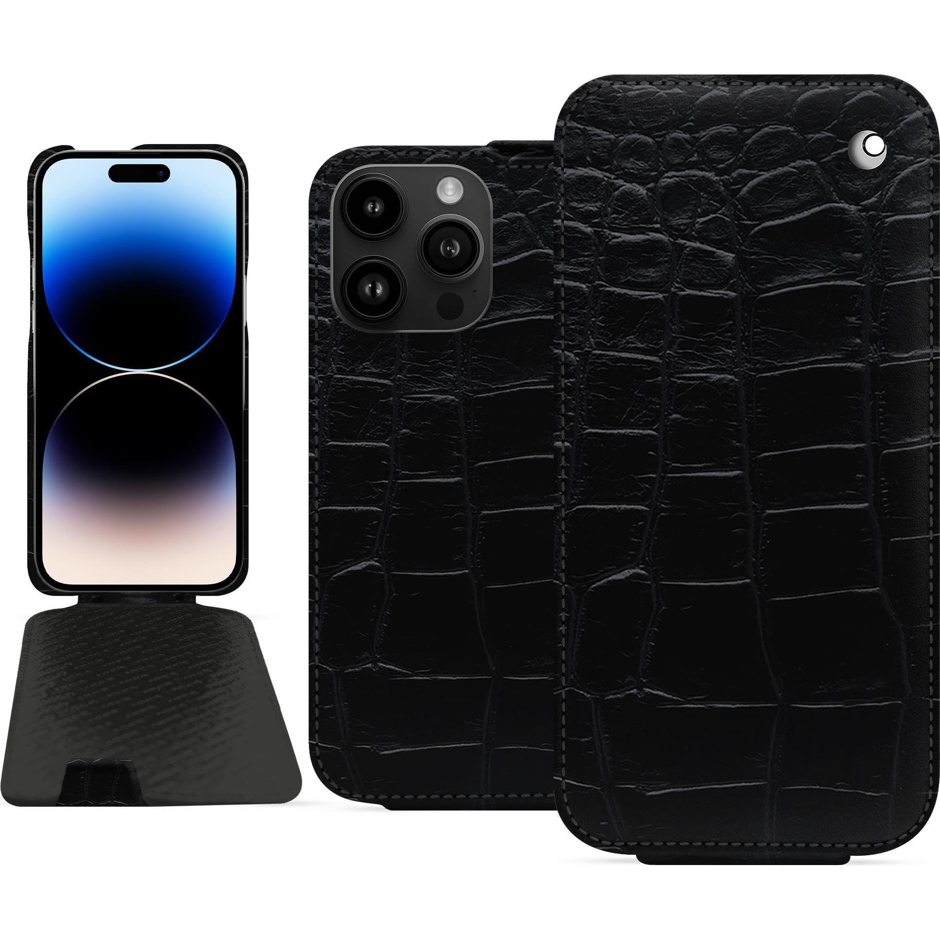 Noreve Lederschutzhülle vertikal (Apple iPhone 15 Pro Max), Smartphone Hülle, Schwarz