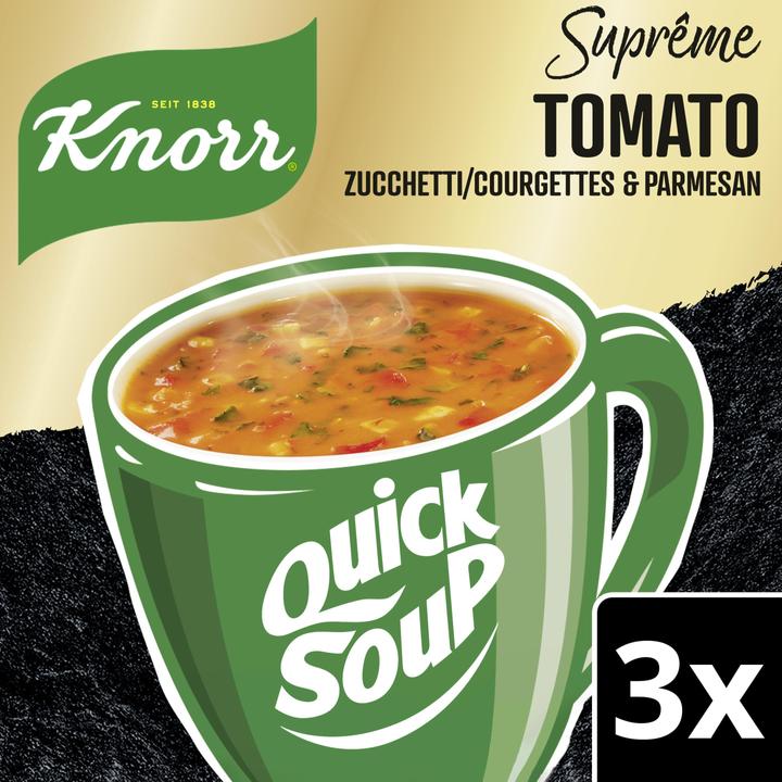 Produktbild Knorr Suprême Quick Soup Tomato, Suppe mit sonnengereiften Tomaten, Zucchetti & Parmesan