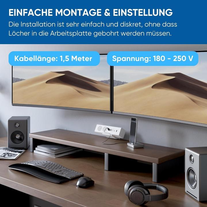 Image du produit GTV Prise multiple avec ports USB, HDMI et RJ45 pour bureau et intérieur (1.50 m)