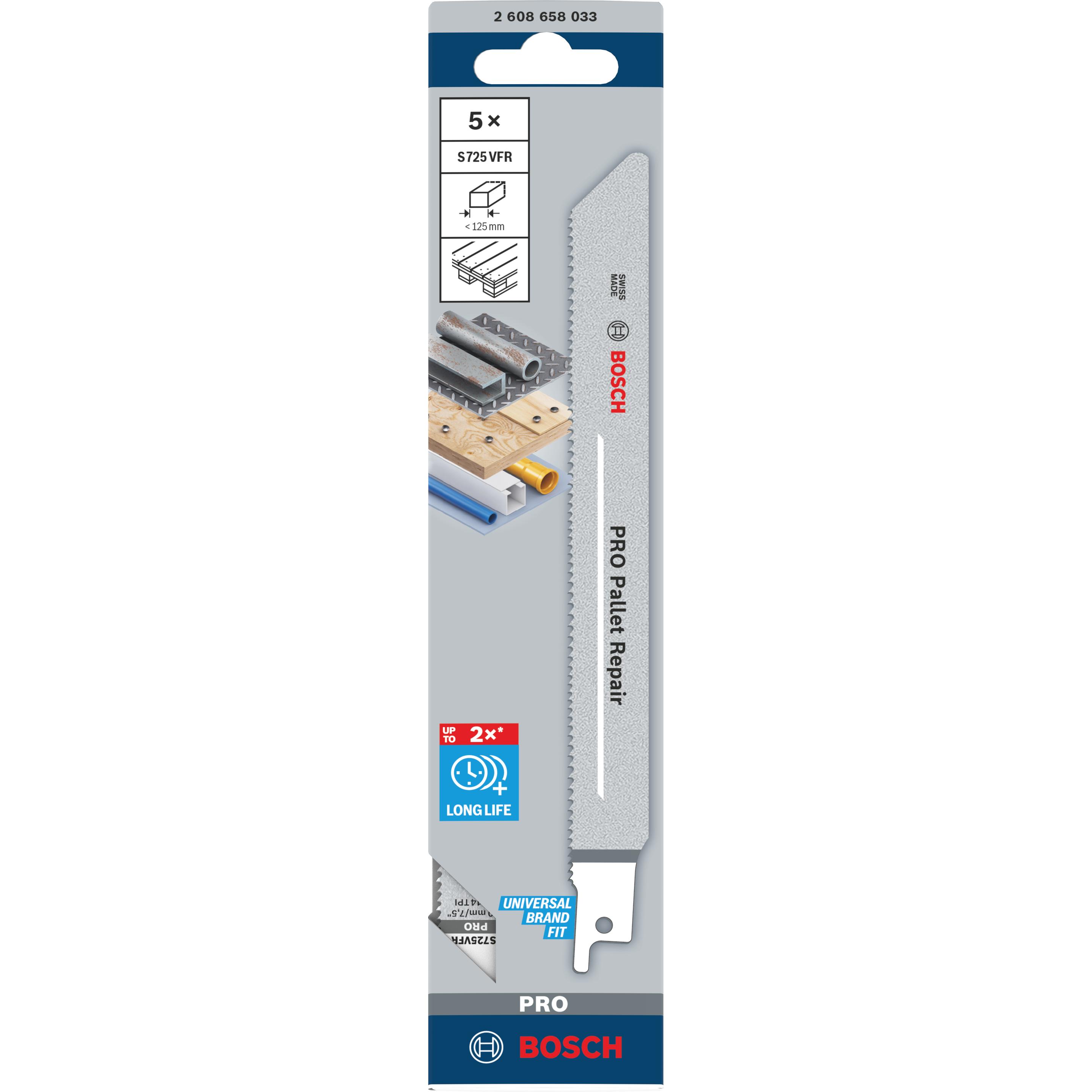 Thumbnail - Bosch Professional Zubehör, Sägeblatt, PRO Pallet Repair S725VFR Blatt, 1,25 x 19 x 190 mm, 5-tlg.