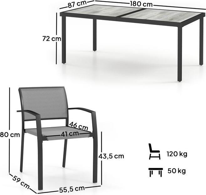 Produktbild Swisshandel24 7 tlg. Essgruppe für 6 Personen, Stühle stapelbar, Stahlgestell, Grau (87 cm)