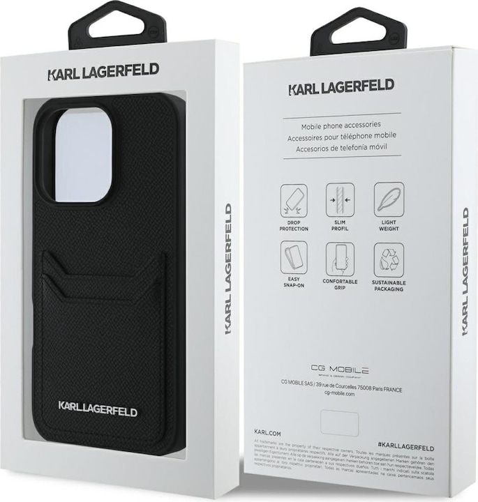 Produktbild Karl Lagerfeld Case HC Grained PU Cardslot Metal Elong for iPhone 16 Pro Max black (Apple iPhone 16 Pro Max)