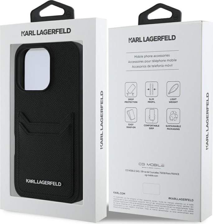 Actual product image Karl Lagerfeld Case HC Grained PU Cardslot Metal Elong for iPhone 16 Pro Max black (Apple iPhone 16 Pro Max)