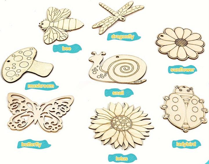 Image du produit Activity Board 32pcs découpes en bois Disques en bois de papillon, Kits d'artisanat, Découpes en bois