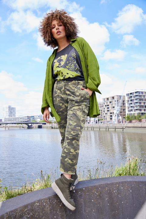 Immagine prodotto Ulla Popken Blusa con righe, taglio svasato, collo da camicia e maniche lunghe (50)