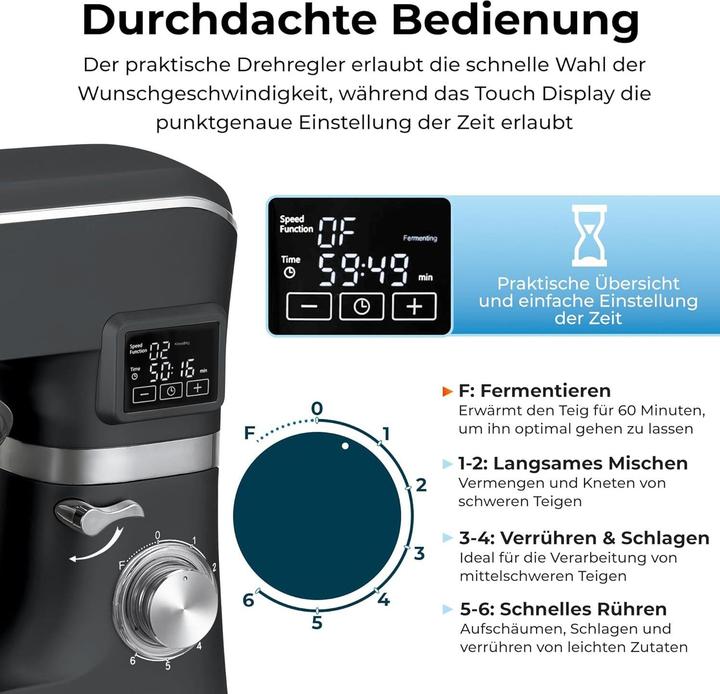 Image du produit KLAMER Küchenmaschine Classic 1400 W – 5,5 L Rührschüssel aus Edelstahl, Knet-, Rühr- & Schneeb… (1400 W, 5.50 l)