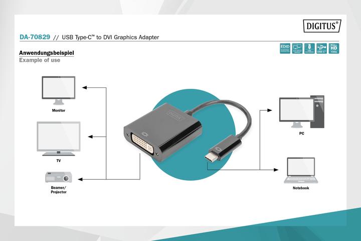 Produktbild Digitus USB Type-C to DVI Grafik-Adapter (USB Typ-C, 10 cm)