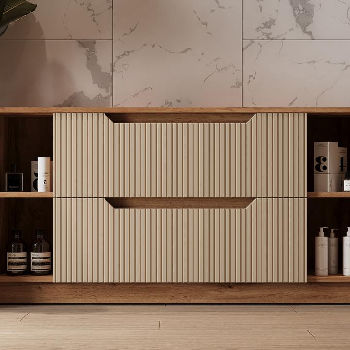 Actual product image Vicco Waschbeckenunterschrank Lotta, Eiche/Kaschmir gestreift, 119.2 x 62.5 cm mit 2 Schubladen (119.20 x 32 x 62.50 cm)