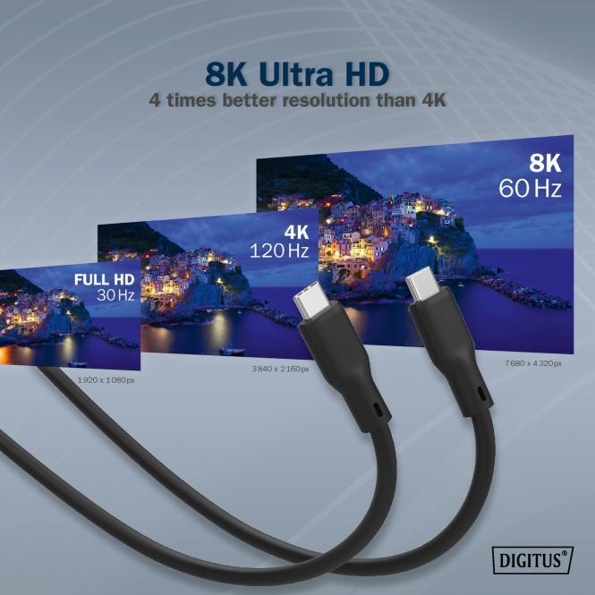 Produktbild Digitus USB Silikon Kabel, USB 40Gbps, 0,5m, schwarz (0.50 m, USB 4.0, 240 W)