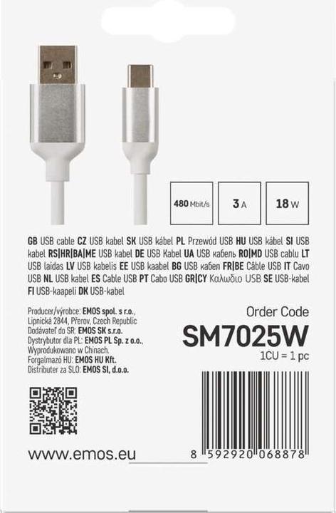 Produktbild Emos USB A — USB C (1 m, USB 2.0, 18 W)