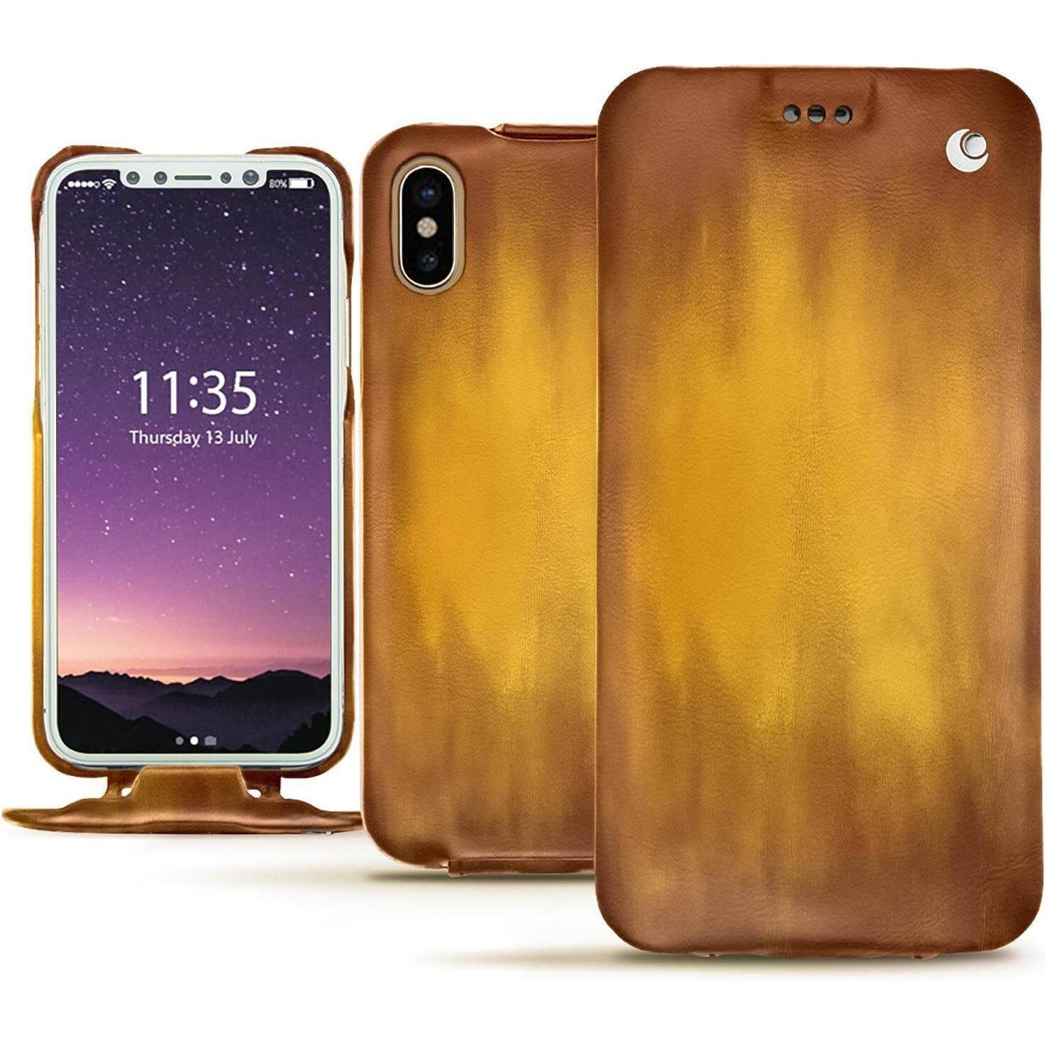Noreve Lederschutzhülle vertikal (Apple iPhone XS), Smartphone Hülle, Gold
