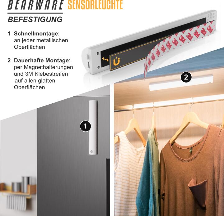 Produktbild Bearware Smarte LED-Leuchte Sensorlicht, Bewegungsmelder, Nachtlicht, Anbringung mit Magnetstreifen, 70 Lumen