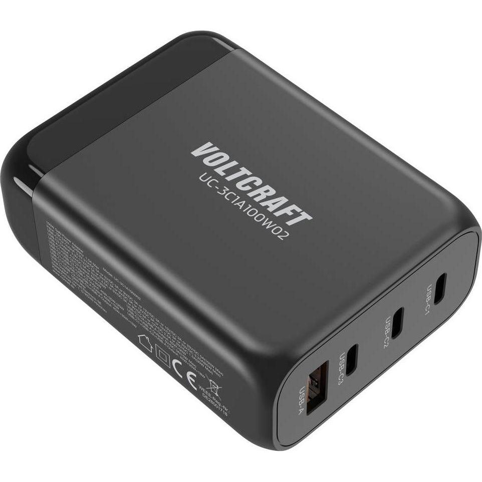 Thumbnail - Voltcraft UC-3C1A100W02 USB-Ladegerät 100 W Innenbereich USB-C, USB-A Anzahl A (100 W), USB Ladegerät, Schwarz