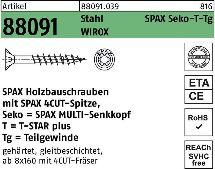 Actual product image Spax Countersunk screw WIROX partial thread T-Star Plus Ø 8.0 x 450 mm (50 pieces) (50 Screws per piece)
