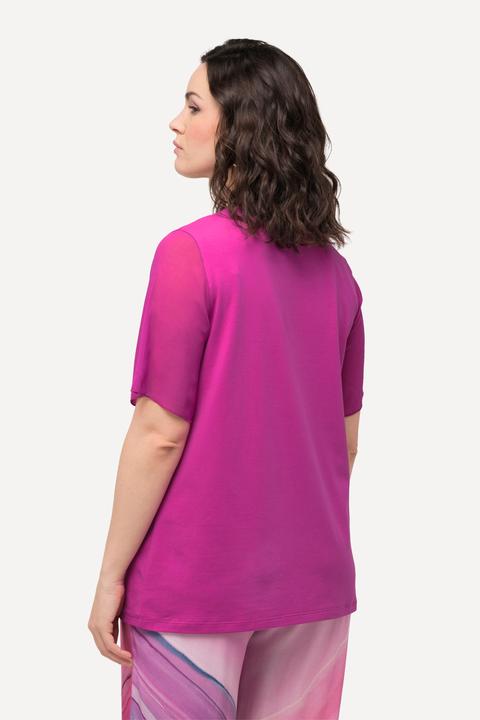 Produktbild Ulla Popken T-Shirt, Chiffon-Blende, V-Ausschnitt, Chiffon-Halbarm (58)