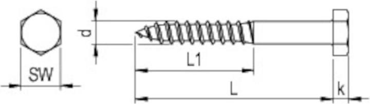 Actual product image Reisser Wood screws, DIN 571, hexagon head, 12.0 x 160, steel, galvanised, blue passivated, packed a 25 (25 Screws per piece)