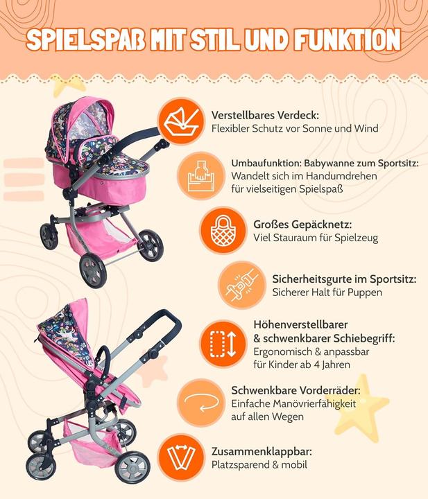 Actual product image Bayer Chic 2000 Combi doll carriage MIKA Unicorn