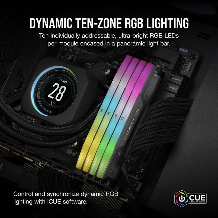 Productafbeelding Corsair Vengeance RGB (2 x 16GB, 6400 MHz, DDR5 RAM, DIMM 288 pin)