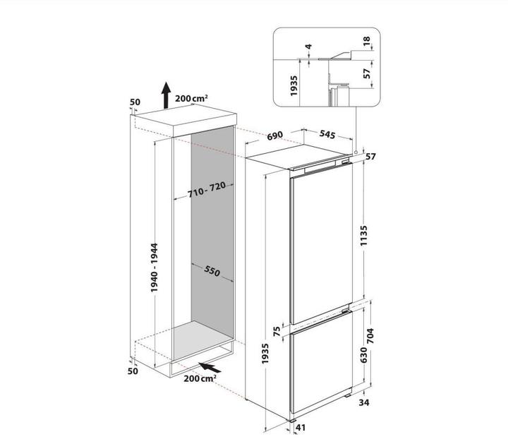Actual product image Indesit IND 402 Built-in Combined Refrigerator (400 l)