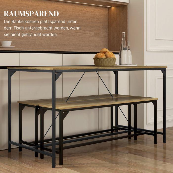 Produktbild Swisshandel24 Essgarnitur, Tisch & 2 Bänke, Industrial Design, Stahlrahmen, Holzdekor/Schwarz (140 x 70 x 76 cm)
