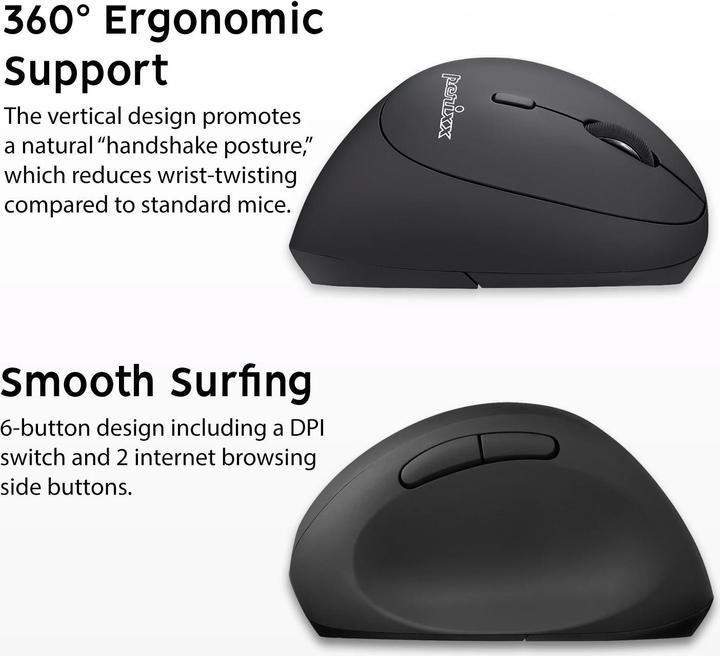 Produktbild Perixx PERIMICE-719L, Kleine ergonomische Maus für Linkshänder, schnurlos, schwarz (Kabellos)