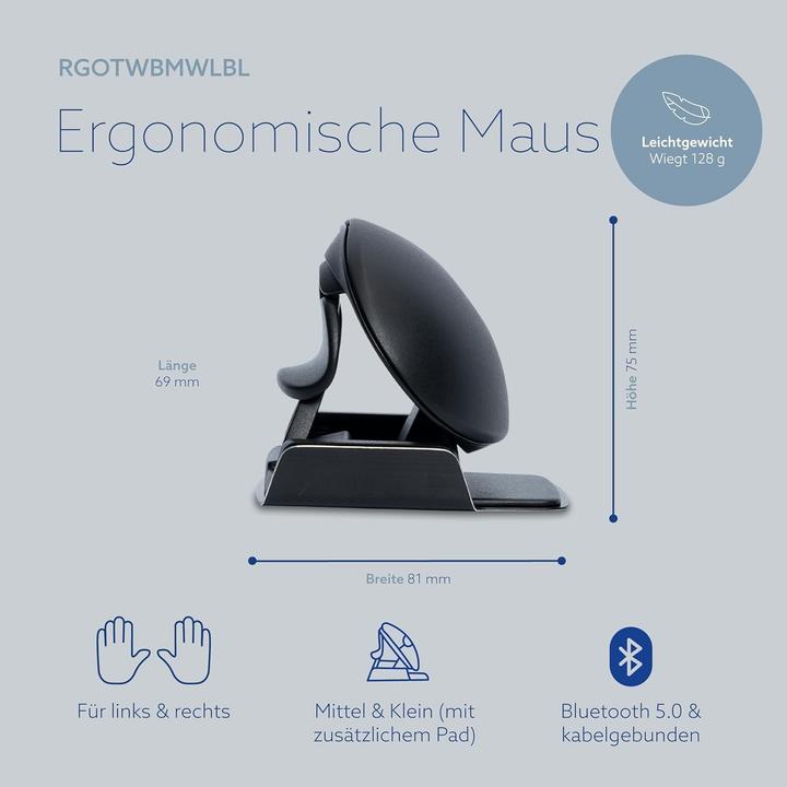 Produktbild R-Go Tools R-Go Maus Twister ergonomisch beidhändig USB u. Bluetooth sw (Kabelgebunden, Kabellos)