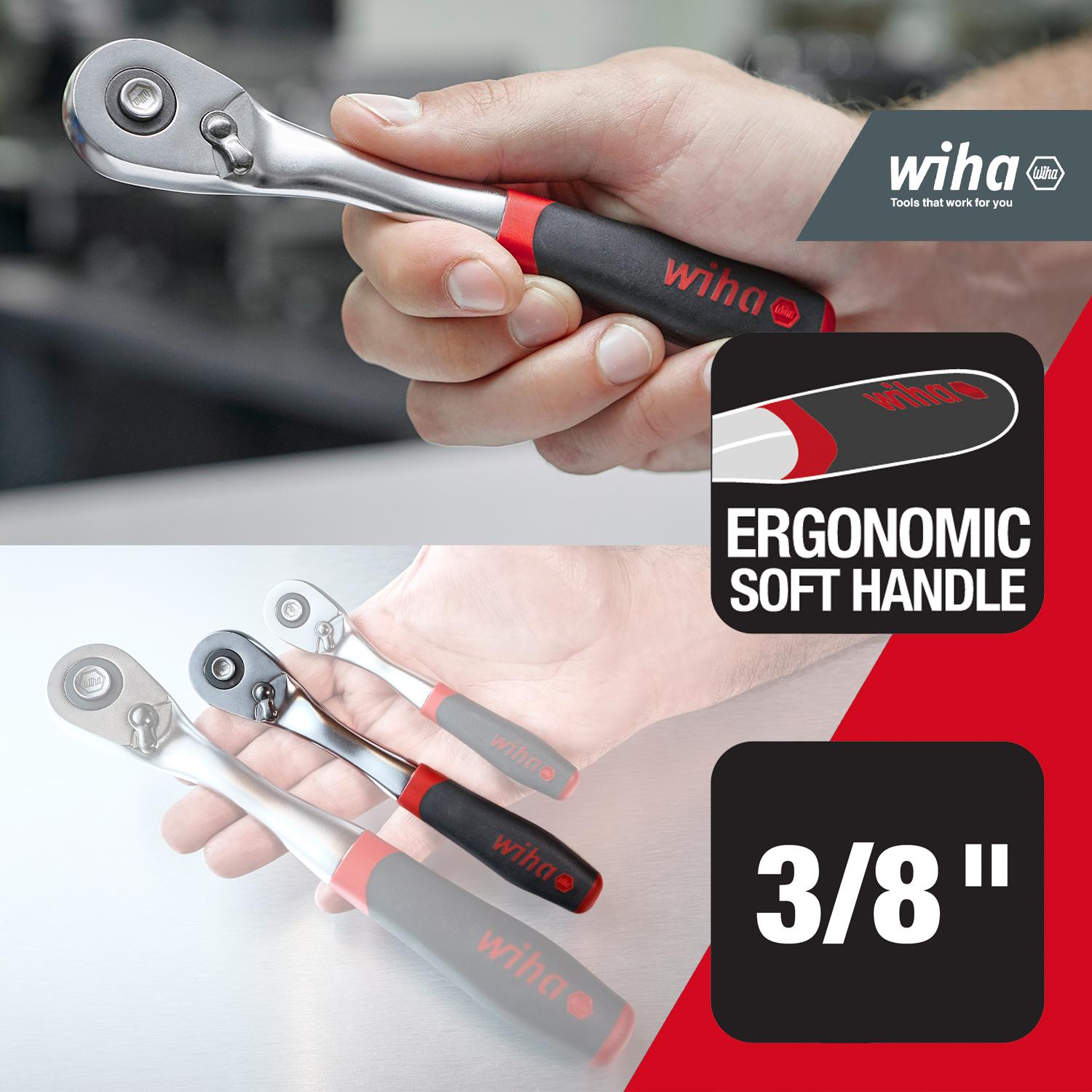 Thumbnail - Wiha, Ratsche, Umschaltknarre mit Druckknopf und Kugelsicherung I Feinverzahnt mit 72 Zähnen I 3/8" (3/8")