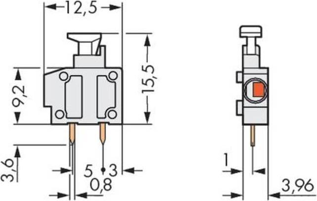 Actual product image Wago 235-201 1-wire single terminal block for printed circuit boards 0.5-1.5 qmm light grey