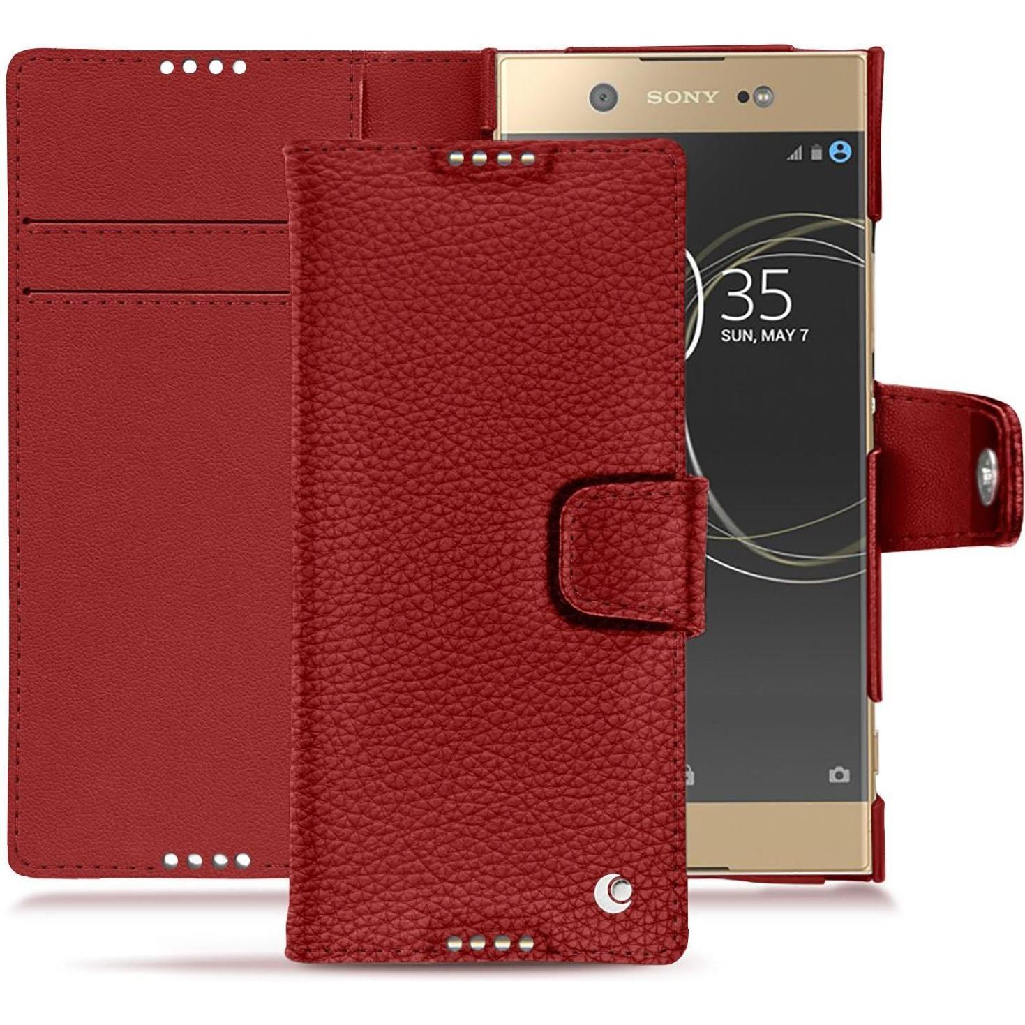 Noreve Lederschutzhülle Wallet (Sony Xperia XA1 Ultra), Smartphone Hülle, Rot