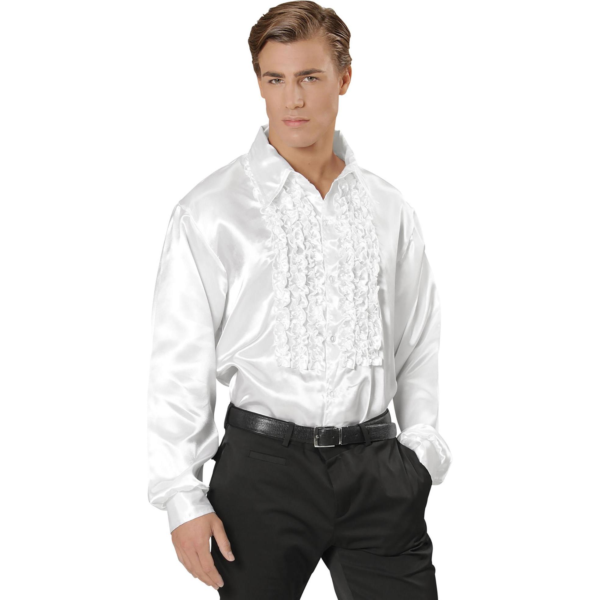Widmann 70er JAHRE DISCO FASHION - WEISS (Rüschenhemd aus Satin), XL (XL)