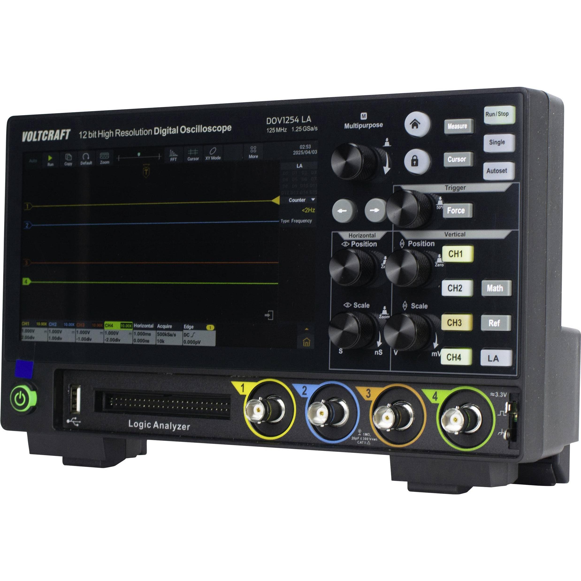 Voltcraft, Multimetro, DOV1254 LA Digital-Oszilloskop 125 MHz 4-Kanal 1.25 GSa/s 100 Mpts 12 (CAT II)