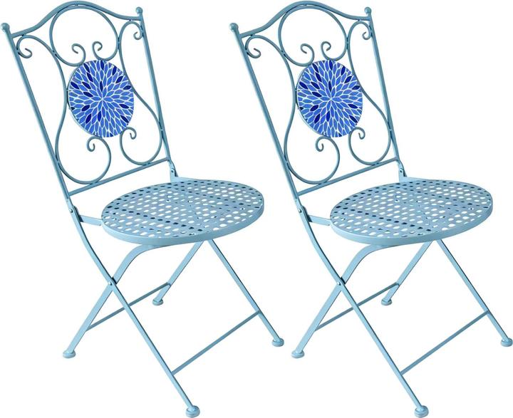 Produktbild HTI-Living Gartenstuhl 2er-Set Metall Blau mit Blütenmotiv