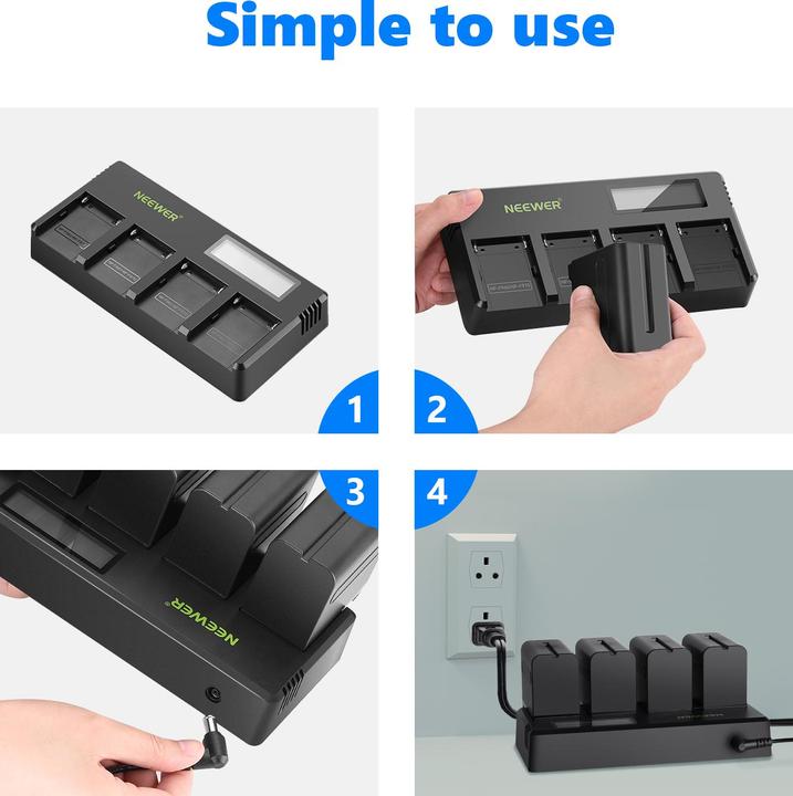 Actual product image Neewer 4-Channel LCD Display Battery Charger For F550/F750/F970 (Camera battery charger)