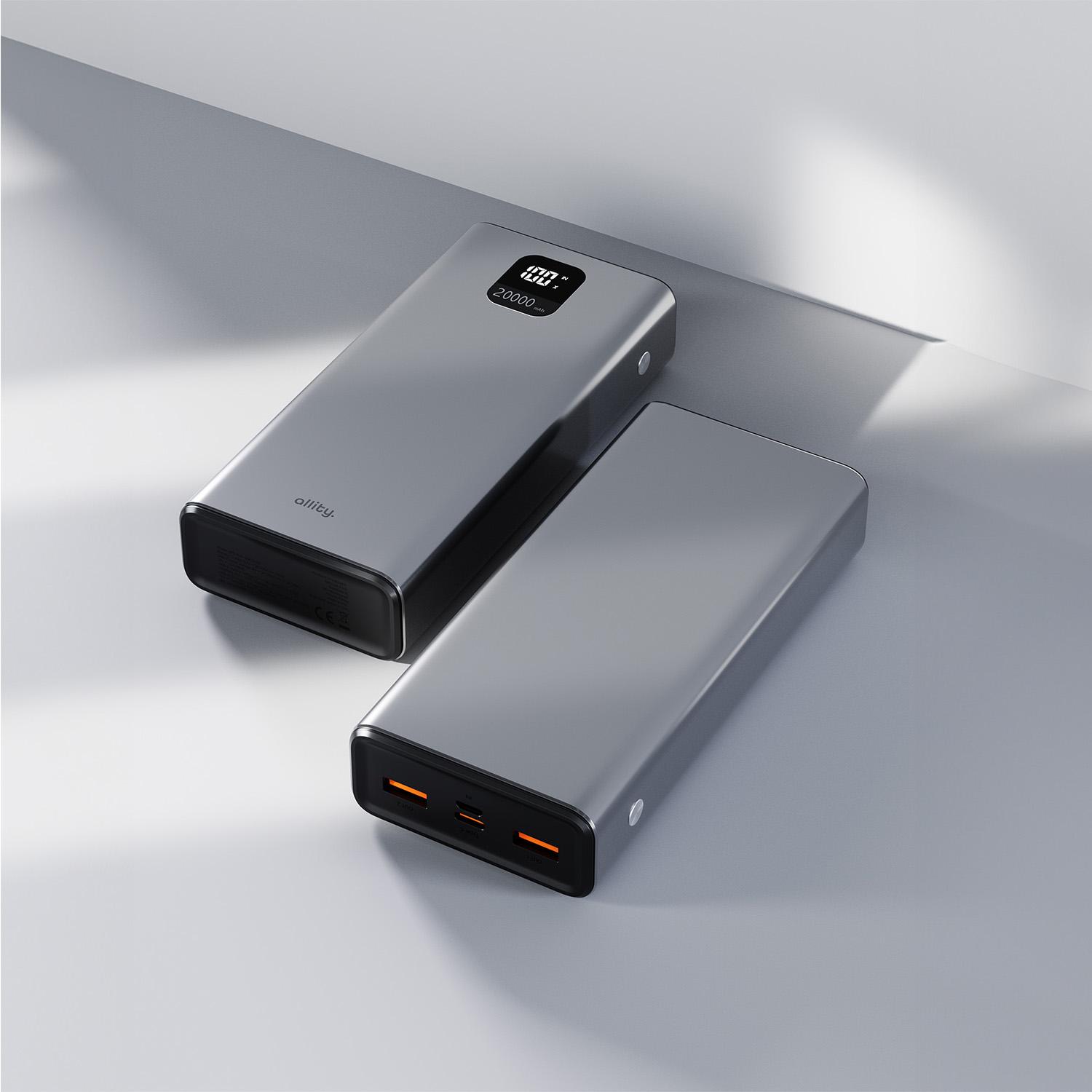 Thumbnail - Allity power bank APB-100 PD QC 22.5W 20000 mAh gray (20000 mAh, 22.50 W), Powerbank, Grau