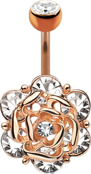 Immagine prodotto Star Piercing Banana oro rosa con sfera di cristallo fiore d'argento con sei cristalli (Ottone, Acciaio chirurgico 316L)
