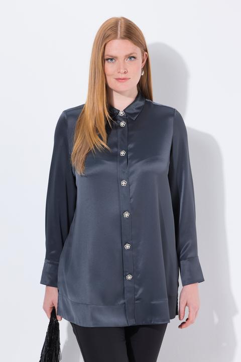 Actual product image Ulla Popken Satin Acetate Long Sleeve Button-Down Blouse (60)