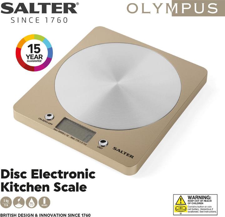 Produktbild Salter 1036 OLFEU16 Olympic Disc Electronic Digital Kitchen Scales Gold