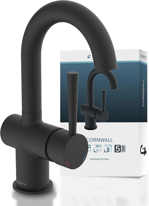Produktbild Schütte Wasserhahn Bad CORNWALL Waschtischarmatur Schwarz matt Einhebelmischer Mischbatterie 79016