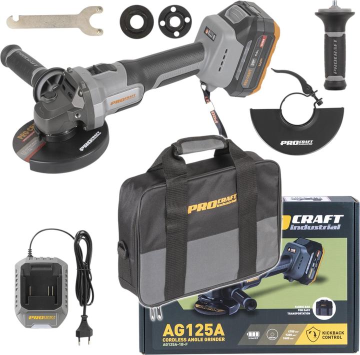 Immagine prodotto Procraft Industrial AG125A-1B-F Smerigliatrice angolare a batteria 20 V 125 mm Brushless + 1x (125 mm)