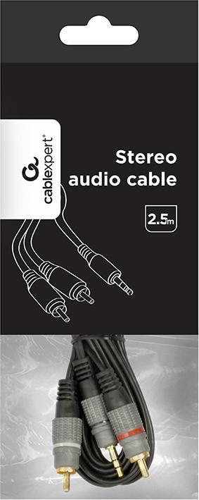 Actual product image Gembird CableXpert 3.5mm stereo plug to 2*RCA plugs 2.5m Gold Plated CCA-352-2.5M (2.50 m, AUX cable, Cinch Cables)