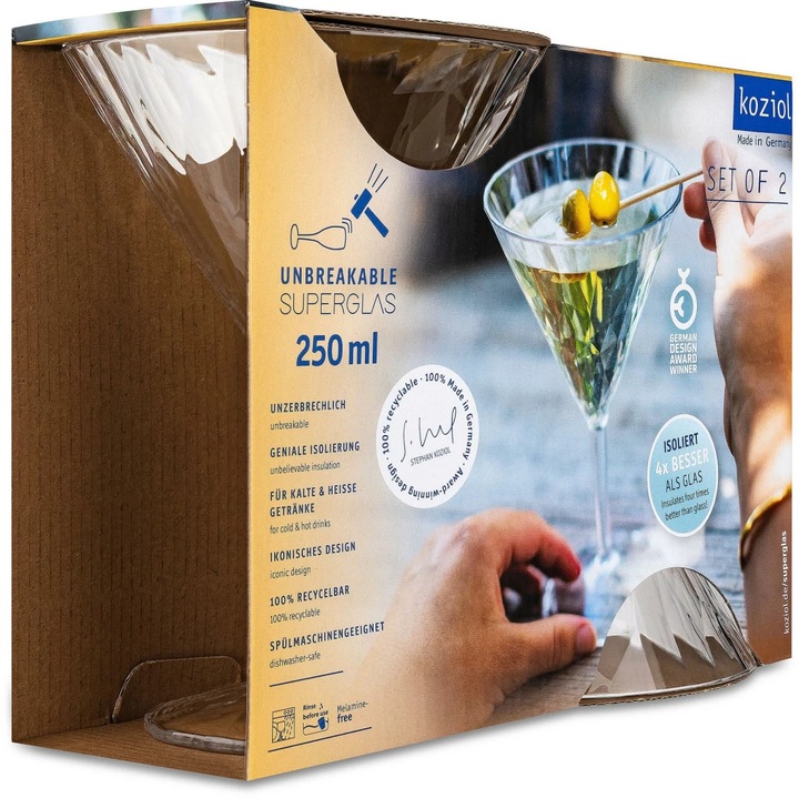 Immagine prodotto Koziol Bicchiere da cocktail Superglas Club No. 12, 250 ml, 2 pezzi (2.50 dl, 2 x, Bicchieri da Martini)