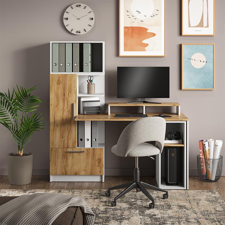 Immagine prodotto Vicco Monitorständer Tomy, Weiss/Goldkraft Eiche, 80 x 12 cm