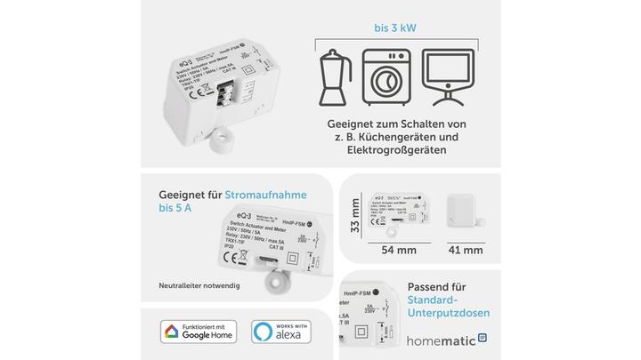 Actual product image Homematic IP Switch-measurement actuator - flush-mounted (Switch actuator)