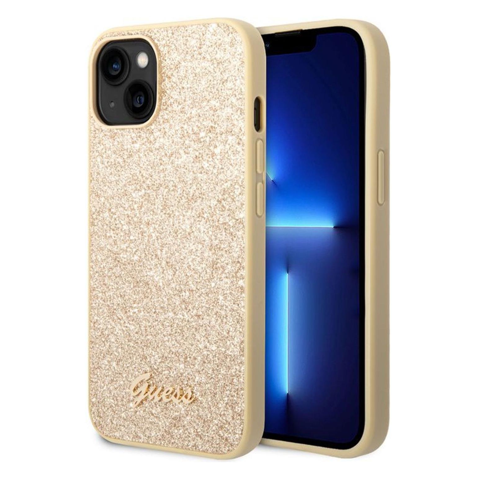 Guess GUHCP14SHGGSHD IPhone 14 6, 1" Złoty/gold Hard Case Glitter Script (Apple IPhone 14), Smartphone Hülle, Gold